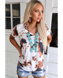 Azura Exchange Pattern Print V Neck T-Shirt - S