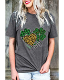 Azura Exchange Leopard Plaid Heart Clover Graphic Print T-Shirt - L