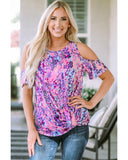 Azura Exchange Lavender Floral Print Cold Shoulder Blouse - L