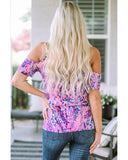 Azura Exchange Lavender Floral Print Cold Shoulder Blouse - L