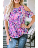 Azura Exchange Lavender Floral Print Cold Shoulder Blouse - L