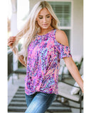 Azura Exchange Lavender Floral Print Cold Shoulder Blouse - XL