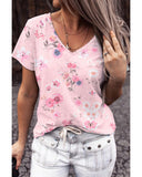 Cheeky X by Azura Exchange Floral Print V Neck T-shirt - S