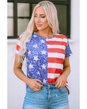 Azura Exchange American Flag Print Distressed Crew Neck T-Shirt - M