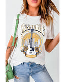 Azura Exchange Nashville Guitar Floral Print T-Shirt - XL