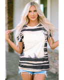 Azura Exchange Tie Dye Stripe Print Bleached T-Shirt - M