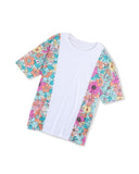 Azura Exchange Patchwork Floral Print Short Sleeve Top - L