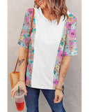 Azura Exchange Patchwork Floral Print Short Sleeve Top - M