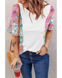 Azura Exchange Patchwork Floral Print Short Sleeve Top - M