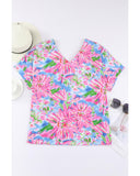 Azura Exchange Loose Fit Floral Print V Neck T Shirt - M