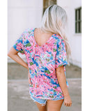 Azura Exchange Loose Fit Floral Print V Neck T Shirt - M