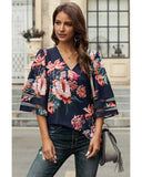 Azura Exchange Flared Sleeve Floral Blouse - M