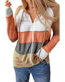 Azura Exchange Zipped Front Colorblock Hollow-out Knit Hoodie - L