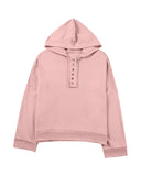 Azura Exchange Button Solid Patchwork Trim Hoodie - L