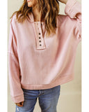 Azura Exchange Button Solid Patchwork Trim Hoodie - L