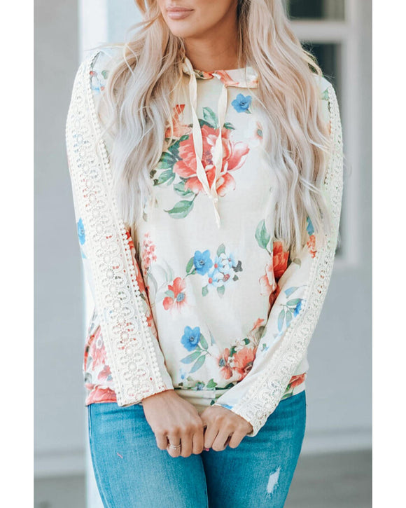 Azura Exchange Lace Contrast Long Sleeve Hoodie - M