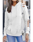 Azura Exchange Ripped Hooded Sweatshirt with Kangaroo Pocket - S