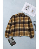 Azura Exchange Plaid Pattern Fleece Sweatshirt with Zip Collar - M