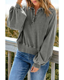 Azura Exchange Washed Snap Buttons Lantern Sleeve Pullover Sweatshirt - 2XL