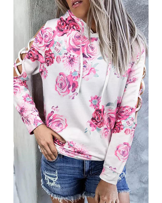 Azura Exchange Floral Print Cold Shoulder Hoodie - XL