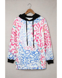 Azura Exchange Leopard Drawstring Hoodie with Colorful Splicing - M