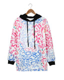 Azura Exchange Leopard Drawstring Hoodie with Colorful Splicing - M