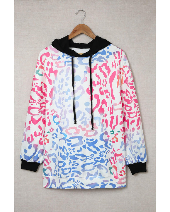 Azura Exchange Leopard Drawstring Hoodie with Colorful Splicing - S