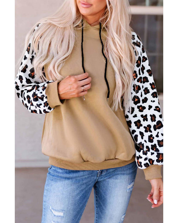 Azura Exchange Leopard Bishop Sleeve Hooded Sweatshirt - S