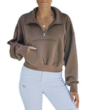 Azura Exchange Zipped Cropped Sweatshirt with Pocket - L