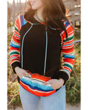 Azura Exchange Striped Patchwork Kangaroo Pocket Hoodie - L