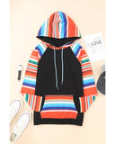 Azura Exchange Striped Patchwork Kangaroo Pocket Hoodie - M