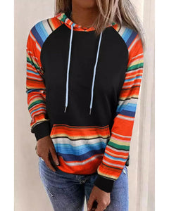 Azura Exchange Striped Patchwork Kangaroo Pocket Hoodie - S