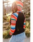 Azura Exchange Striped Patchwork Kangaroo Pocket Hoodie - S