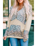 Azura Exchange Leopard Patchwork Hooded Sweatshirt with Pocket - L