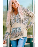 Azura Exchange Leopard Patchwork Hooded Sweatshirt with Pocket - L