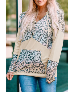 Azura Exchange Leopard Patchwork Hooded Sweatshirt with Pocket - S