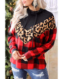 Azura Exchange Chevron Plaid Leopard Patchwork Turtleneck Sweatshirt - L