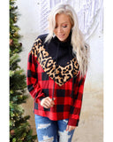 Azura Exchange Chevron Plaid Leopard Patchwork Turtleneck Sweatshirt - S