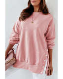 Azura Exchange Slit Buttons Crew Neck Sweatshirt - M