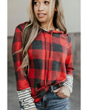 Azura Exchange Plaid Striped Patchwork Drawstring Hoodie - M