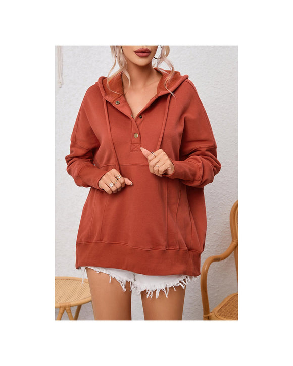 Azura Exchange Oversized Snap Button Hoodie with Thumb Hole in Orange - L