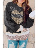 Azura Exchange Heart Leopard Splicing Pullover Sweatshirt - M