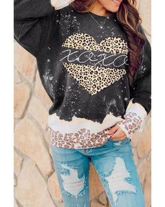 Azura Exchange Heart Leopard Splicing Pullover Sweatshirt - S