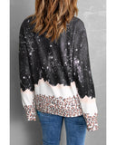 Azura Exchange Heart Leopard Splicing Pullover Sweatshirt - S