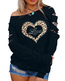 Azura Exchange Leopard Rhinestone Heart Graphic Sweatshirt - L