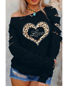 Azura Exchange Leopard Rhinestone Heart Graphic Sweatshirt - S