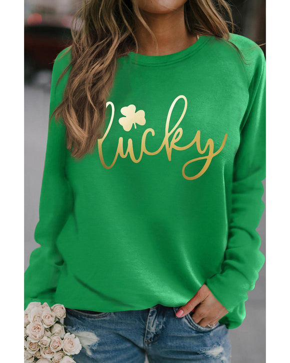 Azura Exchange Lucky Glitter Graphic Raglan Sleeve Sweatshirt - L