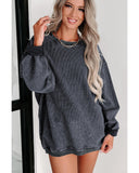 Azura Exchange Gray Ribbed Knit Round Neck Pullover Sweatshirt - L