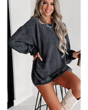 Azura Exchange Gray Ribbed Knit Round Neck Pullover Sweatshirt - S