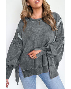 Azura Exchange Relaxed Fit Acid Wash Pullover Sweatshirt with Slit Details - M